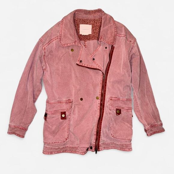 Anthropologie Pink Mauve "Letty Relaxed Moto Parka" Lightweight Utility Jacket - Picture 6 of 10